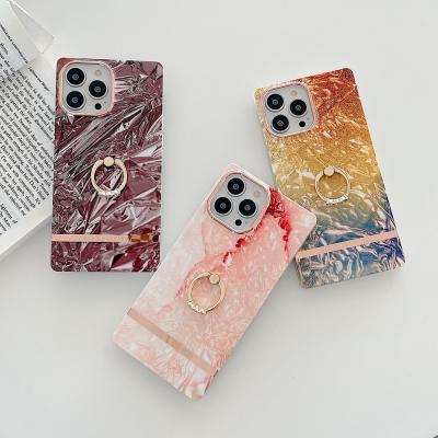 China Shockproof Ring Stand Case Skin Cover For iPhone 11 12 13 , For iPhone 13 Max Square Pro Marble Rubber Case for sale