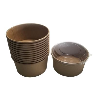 China Single Wall Custom Disposable Kraft Paper Salad Bowl With Cover for sale