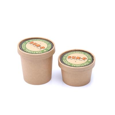 China Single Wall Disposable Kraft Paper Brown Noodle Soup Container Cups Bowls Lids For Soup Cups for sale