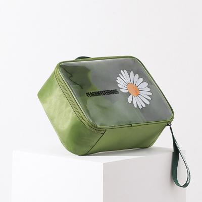 China Eco-friendly Cheap Transparent Waterproof Pouch Daisy Pvc Cosmetic Makeup Bag Toiletry Cosmetics Storage Clear Space Beauty for sale