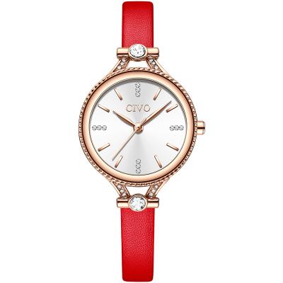 China Top Civo Day/Date Waterproof 30M Simple Girl Wrist Watch Band Quartz Red Genuine Leather Watches for sale