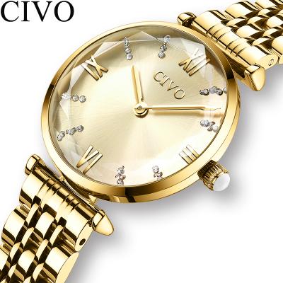 China Civo Crystal Women Dress Watch Fashion Gold Date Stainless Steel Female Ladies Wristwatches Automatic Quartz Luxury Watches for sale