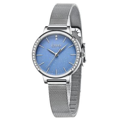 China 2020 New Product Fashion Diamond Automatic Case Date CIVO Starry Sky Dial Watch With Stainless Steel Mesh Band Waterproof Quartz Watch Women for sale