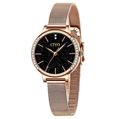 China Hot Fashion Auto Date CIVO Rose Gold Case Quartz Watch With Stainless Steel Ultra Thin Casual Ladies Watches for sale