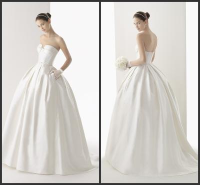 China Satin Strapless Sweep Train Wedding dresses Open Back Full Skirt Wedding Dress for sale