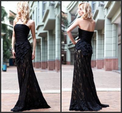 China Sheath Sleeveless Satin Women Evening Dresses Tiered Ruffles Sheer Lace Sweep Train for sale