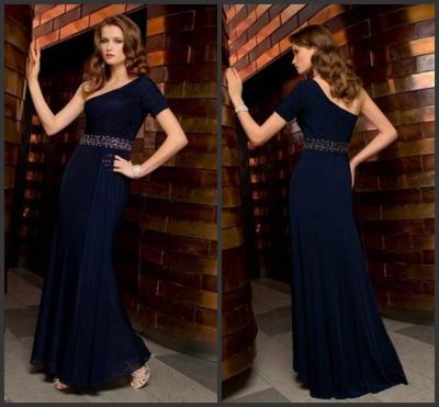 China Elegant A Line One Shoulder Chiffon Pleated Ladies Party Dresses Custom Made for sale