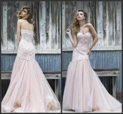 China Romantic Mermaid Sweetheart Sweep Train Wedding Dresses with Flower Lace Applique for sale