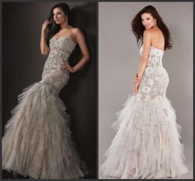 China Mermaid Lace Sweetheart Wedding Dresses Ball Gowns Cascading Ruffles for sale