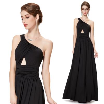 China Black Stretch One Shoulder Womens Evening Dresses Waist Pleats Sleeveless for sale