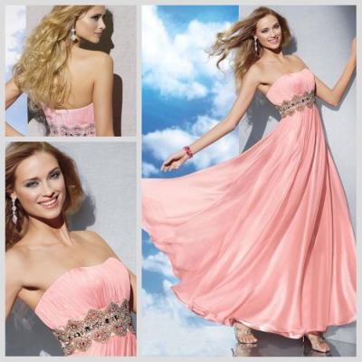 China Sexy Strapless Womens Prom Dresses /  Formal Pleated Long Dress in Pink for sale