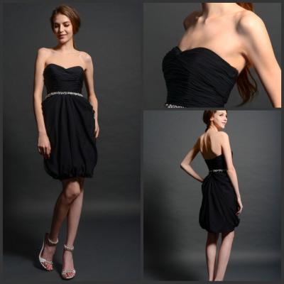 China Black Draped Chiffon Sweetheart Neckline Party Dress Pleated Knee Length Skirt for sale