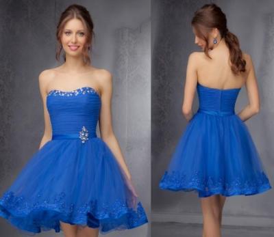 China Blue Graceful Sweetheart Girls Homecoming Dresses with Beaded Crystal Sash for sale