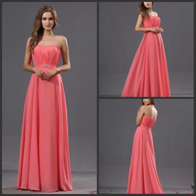 China Chiffon Sweetheart Neckline Ball Gown Bridesmaid Dresses with Sash in Watermelon for sale