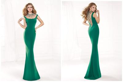 China Green Sexy Mermaid Stretch Scoop Ladies Party Dresses Long with Sheer Back for sale