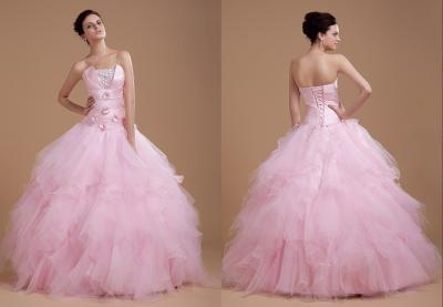 China High End Teried Ruffle Pink Princess Quinceanera Dresses with Flower Applique for sale