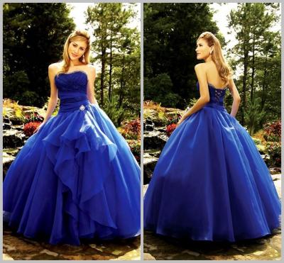 China Summer / Spring Organza Colorful Quinceanera Dresses with Beaded Sash in Blue for sale