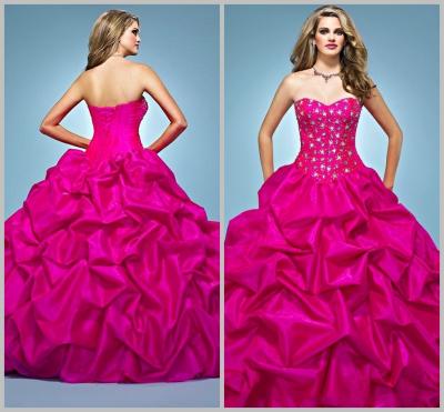 China Rose Taffeta Ruffled Quinceanera Dresses Open Back Evening Gowns for sale