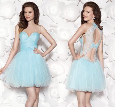 China Light Blue Tulle Sweetheart Girls Homecoming Dresses Lace Applique with Bow Pleats for sale