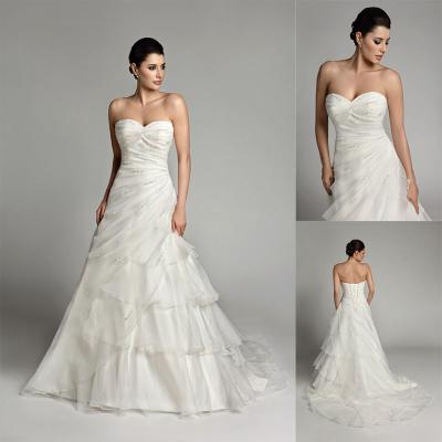 China A line Cascading Ruffled Sweetheart Organza Wedding Dresses with Court Train for sale