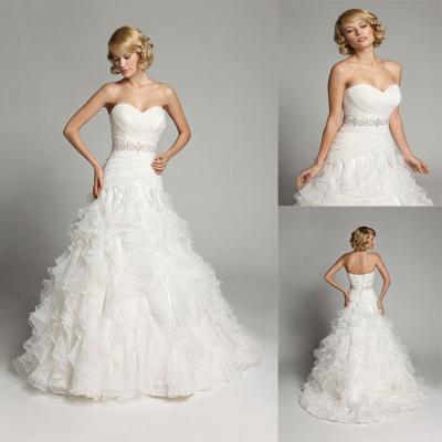 China A line Beaded Organza Sweetheart Wedding Dresses Strapless Ball Gowns for sale