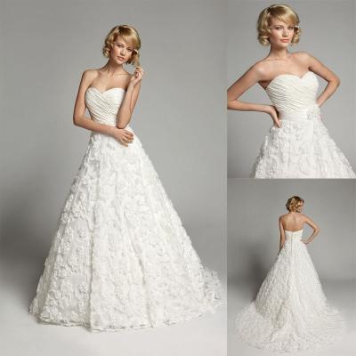 China Romantic Lace Flower Applique Wedding Dresses with Court Train for Womens for sale