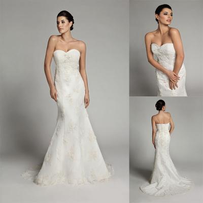 China Sleeveless Mermaid Long Train Tulle Sweetheart Wedding Gowns with Open Back for sale