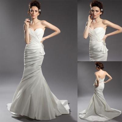 China Mermaid Draped Satin Open Back Wedding Dresses with Beaded Sash for sale