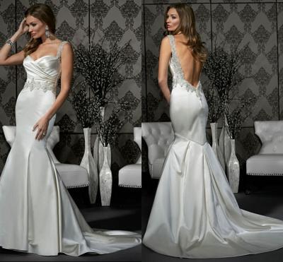 China Sexy Mermaid Spaghetti Backless Satin Wedding Dresses with Beads for Autumn / Winter for sale