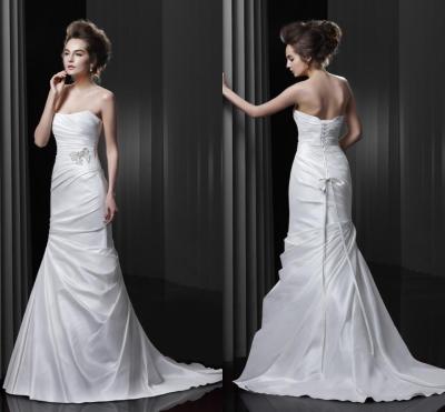 China Beaded Stone Satin Court Train Wedding Dresses Open Back for Ladies , Girls for sale