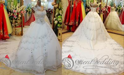 China Custom made Sleeveless Cathedral Train Wedding Dresses Open Back Ball Gown for sale