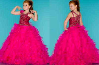 China Rose Spaghetti Little Girl Pageant Dresses / Grils Long Party Dress With Beads for sale