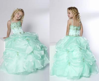 China Ball Gown Spaghetti Pick-Ups Floor Length Little Girl Pageant Dresses With Beads for sale