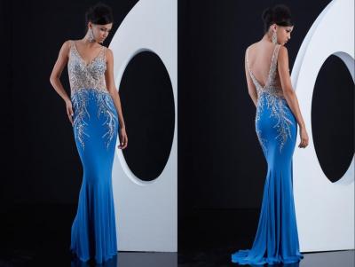 China Sheath Stretch Sheer Bodice Celebrity Prom Dresses Beaded Sweep Train for Summer for sale