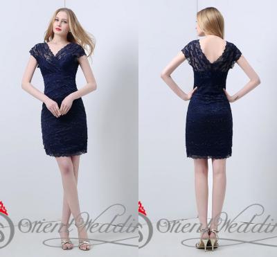 China Sexy Sheath V Neck Lace Ladies Party Dresses Sheer Beads Short for summer for sale