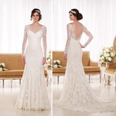 China Revealing Womens Wedding Dresses Backless Long Sleeve Chapel Train for sale