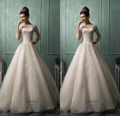 China Elegant Wedding Gowns , Long Sleeve Lace Applique Bridal Dresses for sale