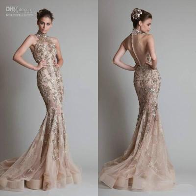 China High Neck Sheer Tulle Sequins Evening Dresses / Prom Dress for Party for sale