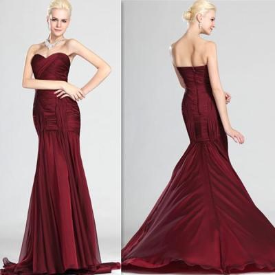 China Classic Long Strapless Prom Dresses , Mermaid Pleated Evening Dress for sale