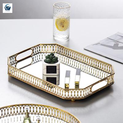 China Sustainable Design Decor Tray For Sale Hot Selling Metal Round Mirror Tray for sale