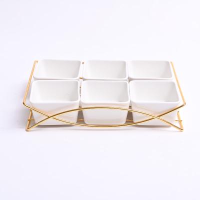 China Sustainable Ceramic Creative Combination Snack Dish Set Composite Fruit Metal Tray for sale