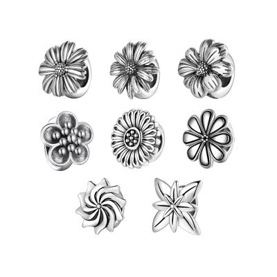 China Popular Wholesale S925 Sterling Silver Daisy Sunflower Flower Charm Beaded Spacer Beads DIY Bracelet Accessories for sale