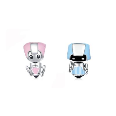 China Valentine's Day Cute Robot Couple 925 Sterling Silver Cute Girl Boy Charm Pendant Fitted Diy Women Bracelet Necklace Gift Jewelry for sale