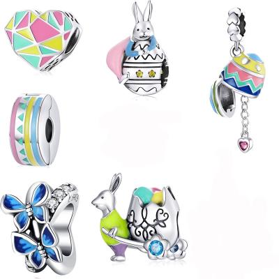 China New 925 Sterling Silver Enamel Colorful Cute Rabbit Eeg Charm Pendant Fitted Diy Women Bracelet Necklace Gift Jewelry for sale