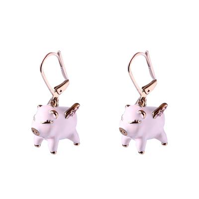 China Wholesale Cute Fashion Hog ​​Earrings Jewelry Enamel Luster Pink Circle Flying Hog Earrings For Kate Jewelry for sale