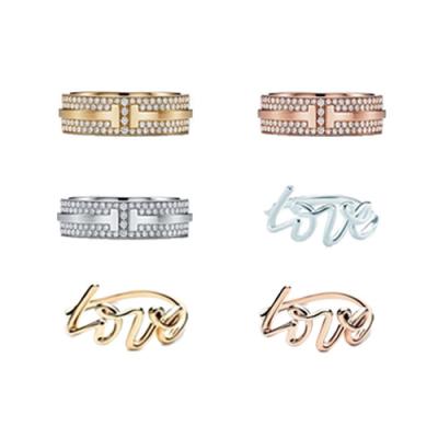 China Rose Gold /Gold Letter LOVE Letter Trendy Fashion Brand Tiffan Double T Tiffan Letter Women Single Line Ring Jewelry for sale