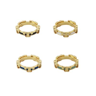 China Wholesale Enamel Single Luster Vintage Trend Jewelry TB Ladies Burch Micro Square Ring Fashion Vintage Gold Plated Ring for sale