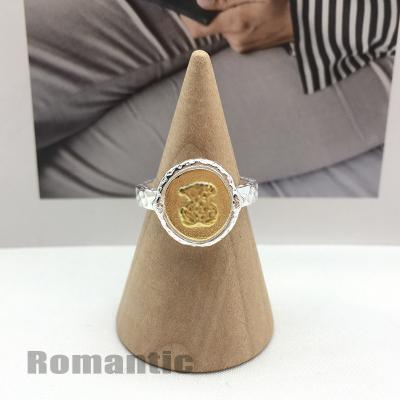 China New TRENDY S925 Sterling Silver Bicolor Shell Bear Engraved Ring Vintage Frosted Gold Plated Embossed Shell Ladies Ring For Touses for sale