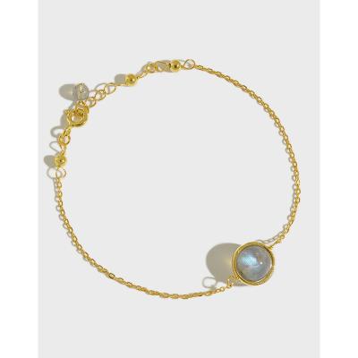 China Vintage Original 925 Sterling Silver Aquamarine 18K Gold Moonstone White Gemstone Natural Stone Bracelet For Women Gift Jewelry for sale