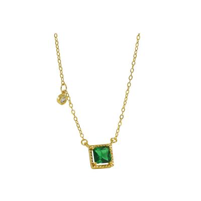 China Hot Sale FASHIONABLE S925 Sterling Silver Fashion Geometric Square Emerald Diamond Necklace Jewelry for sale